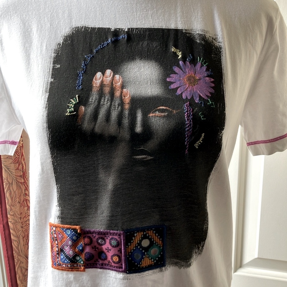 Desigual Arty Backstitching T-Shirt White/Graphic Design Size L - Picture 5 of 8